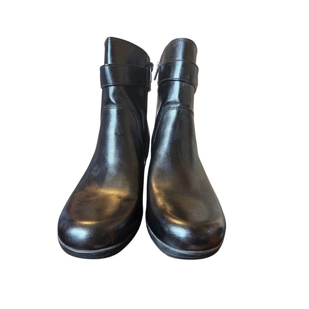 Comfort Plus Ankle Boots Womens 10W Black Buckle Zip Block Heel Bootie